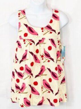 Bird Print Top Juniors Yellow Open Back Tank Cotton